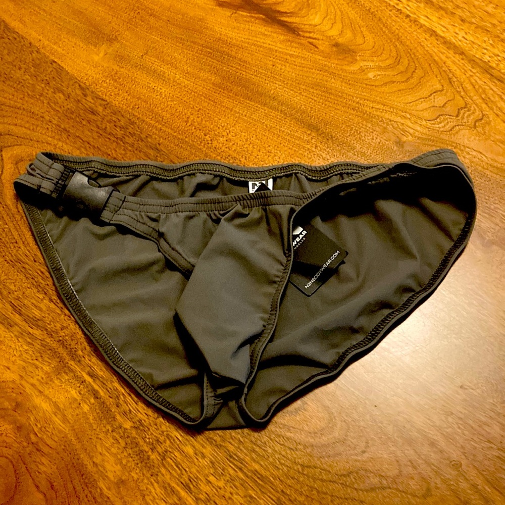 Olive Green Fire Island swim brief with Buckle Detail